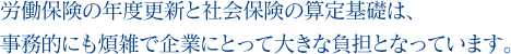 労働保険の年度更新と社会保険の算定基礎は、事務的にも煩雑で企業にとって大きな負担となっています。